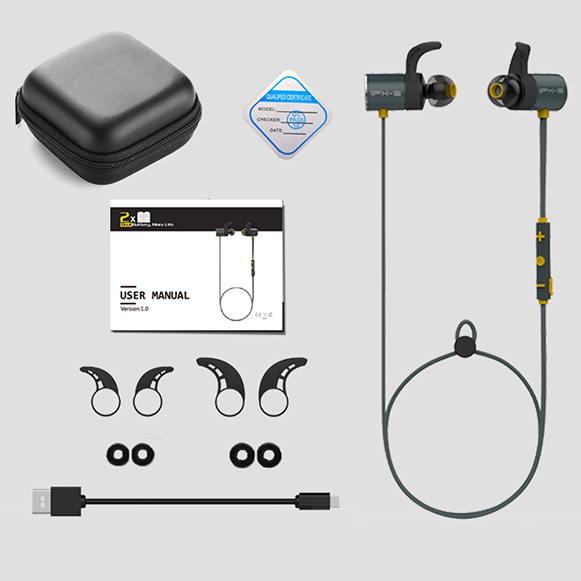 Bezdrátová Bluetooth sluchátka do uší Plextone BX343 sportovní šedá s bohatým příslušenstvím, český manuál, krabička.
